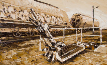 Schilderij getiteld "Aiguillage train" door Serge Mazet, Origineel Kunstwerk, Olie