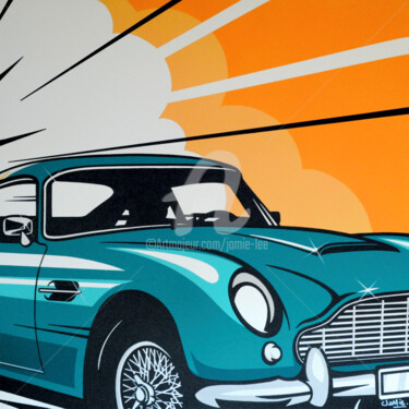 绘画 标题为“Green Aston Martin…” 由Jamie Lee, 原创艺术品, 丙烯 安装在木质担架架上