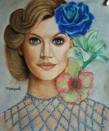 Drawing titled "La princesse aux pi…" by Claudine Marquet, Original Artwork, Pastel