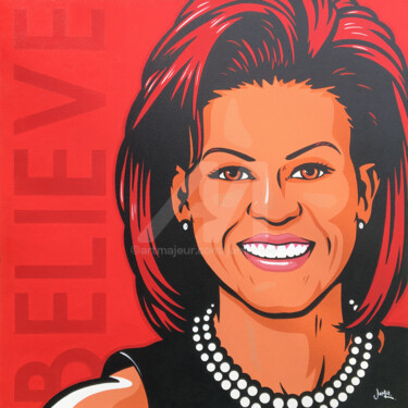 绘画 标题为“Michelle Obama - Be…” 由Jamie Lee, 原创艺术品, 丙烯 安装在木质担架架上