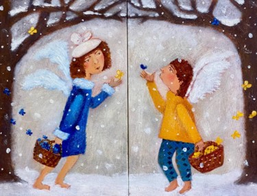 Schilderij getiteld "When we carried our…" door Ekaterina Vitvinova, Origineel Kunstwerk, Olie Gemonteerd op Frame voor hout…