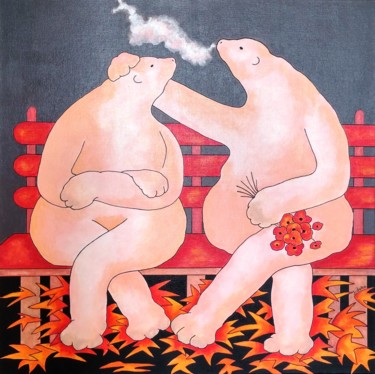 Réchauffement climatique n°2 Peinture intitulée "Réchauffement clima…" par Jocelyne Deschamps-Kus, Œuvre d'art originale, Acrylique