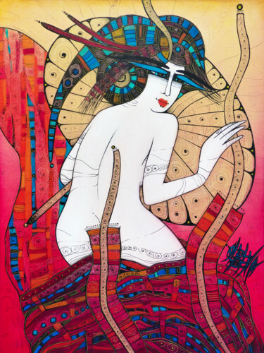 Peinture intitulée "Le parapluie 80x60…" par Albena Vatcheva, Œuvre d'art originale, Huile Monté sur Châssis en bois