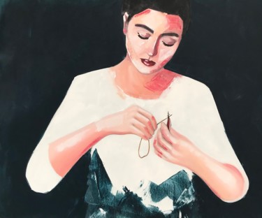 Painting titled "Sewing Heart" by Mónica Silva, Original Artwork, Acrylic