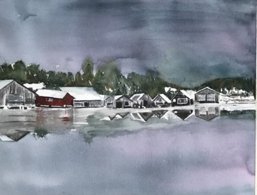 제목이 "Boathouses in  Alan…"인 미술작품 Ewa Helzen로, 원작, 수채화