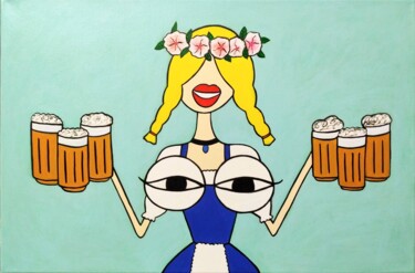 Картина под названием "My tits love beer t…" - Анна Жулева, Подлинное произведение искусства, Акрил Установлен на Деревянная…