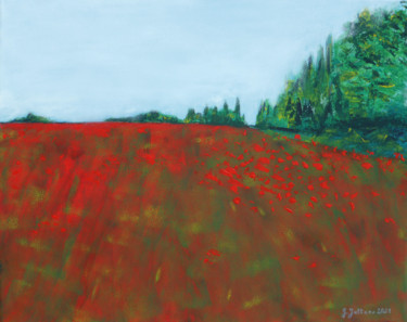 Peinture intitulée "Champs de coquelico…" par Geneviève Juttens-Lambilotte, Œuvre d'art originale, Acrylique