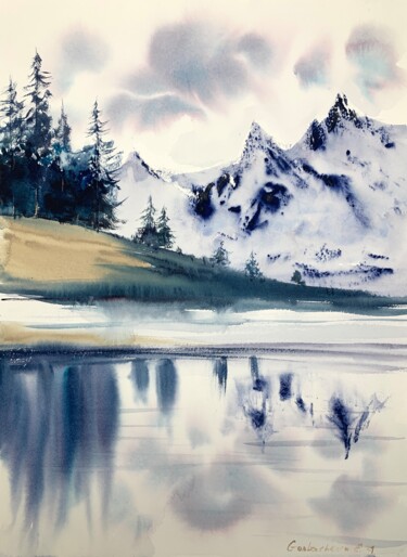 Mountain Lake 제목이 "Mountain Lake"인 미술작품 Eugenia Gorbacheva로, 원작, 수채화