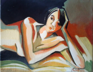 La liseuse Peinture intitulée "La liseuse" par Claire Lewis, Œuvre d'art originale, Huile