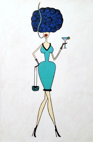 Картина под названием "Madame with cocktail" - Анна Жулева, Подлинное произведение искусства, Акрил Установлен на Деревянная…