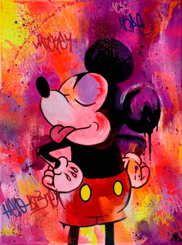 绘画 标题为“MickeyNope” 由Maud Llorente, 原创艺术品, 丙烯 安装在木质担架架上