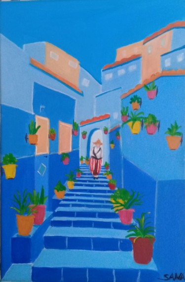 Chefchaouen Peinture intitulée "Chefchaouen" par L'Atelier De Sana, Œuvre d'art originale, Acrylique