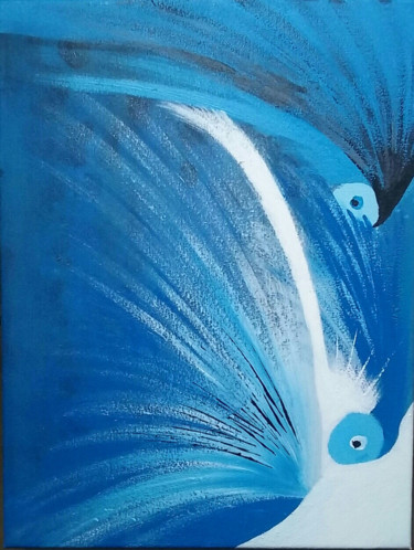 Painting titled "Balade aquatique" by Patricia Saccaggi, Original Artwork, Acrylic Mounted on Wood Stretcher frame