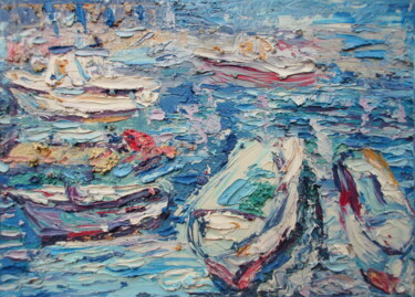 Malerei mit dem Titel "Blue and gold waves" von Zoran Andrić, Original-Kunstwerk, Öl