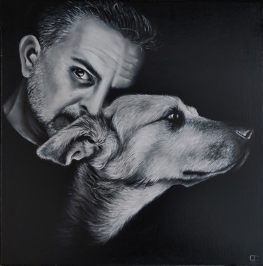 绘画 标题为“The men and his dog” 由Antonina Leshchenko, 原创艺术品, 油