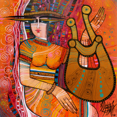 Peinture intitulée "La lyre 50x50 cm" par Albena Vatcheva, Œuvre d'art originale, Huile Monté sur Châssis en bois