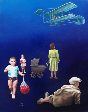 Painting titled ""Histoire de famill…" by Herve Fleury (RV), Original Artwork, Oil