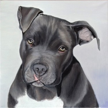 Painting titled "Staffordshire bull…" by Antonina Leshchenko, Original Artwork, Oil