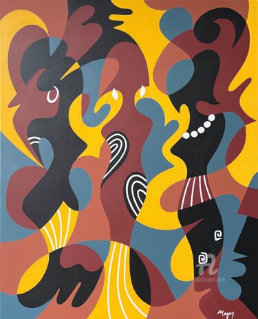Demoiselles du Sahel I 绘画 标题为“Demoiselles du Sahe…” 由Maguy Vaz (50nuancesdemarguerite), 原创艺术品, 丙烯 安装在木质担架架上