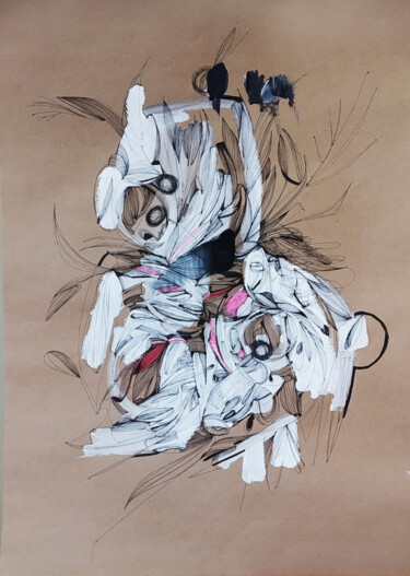 graphics "Birds on snowy trees" Dessin intitulée "graphics "Birds on…" par Olya Kartavaya, Œuvre d'art originale, Encre