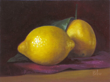 Citrons sur nappe / Lemons on tablecloth Painting titled "Citrons sur nappe /…" by Laurent Bussiere (hellbay), Original Artwork, Oil