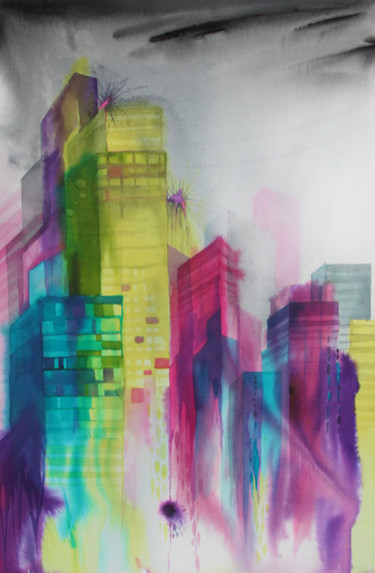 цвета большого города Schilderij getiteld "цвета большого горо…" door Irina Morgunova, Origineel Kunstwerk, Aquarel