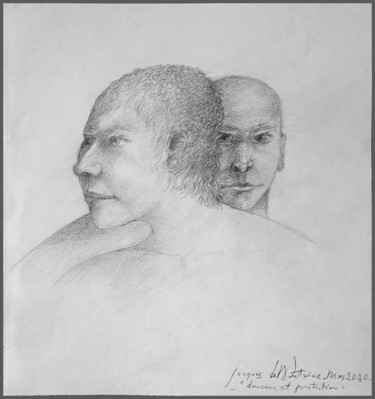 Drawing titled ""Douceur et protect…" by Jacques Deffontaine, Original Artwork, Pencil Mounted on Cardboard
