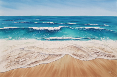 Beach and waves #07. Paysage marin et vagues sur la plage Painting titled "Beach and waves #07…" by Svetlana Lileeva, Original Artwork, Watercolor