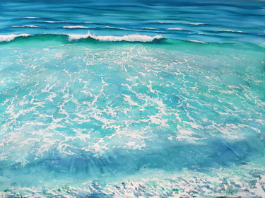 Large tropical seascape with waves and sea foam on beach Painting titled "Large tropical seas…" by Svetlana Lileeva, Original Artwork, Watercolor