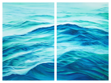 Diptych Tropical seascape with ocean waves Painting titled "Diptych Tropical se…" by Svetlana Lileeva, Original Artwork, Watercolor