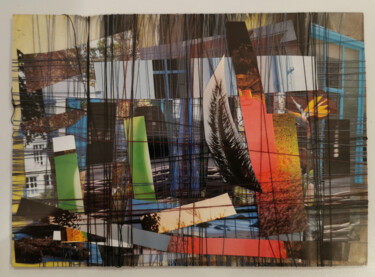 Collages intitulée "L'infini fil de l'i…" par Muriel Cayet, Œuvre d'art originale, Patchwork Monté sur Carton