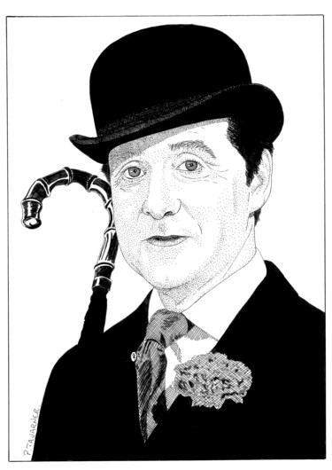 Dessin intitulée "Patrick MacNee" par Pascal Tavarner, Œuvre d'art originale, Encre