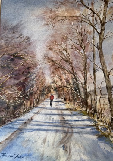 Promenade Hivernale Peinture intitulée "Promenade Hivernale" par Jacqueline Baby, Œuvre d'art originale, Aquarelle Monté sur Carton