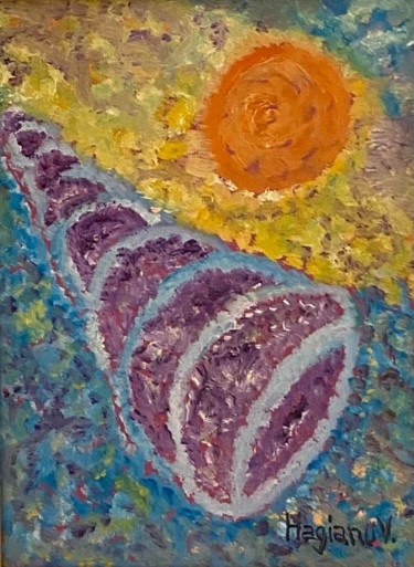 Summer on the beach.Oil on canvas.Abstract.Viorica Hagianu Painting titled "Summer on the beach…" by Viorica Hagianu, Original Artwork, Oil Mounted on Wood Panel