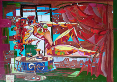 Rest (50x70cm, oil painting, modern art, ready to hang) Painting titled "Rest (50x70cm, oil…" by Anahit Mirijanyan, Original Artwork, Oil Mounted on Wood Stretcher frame