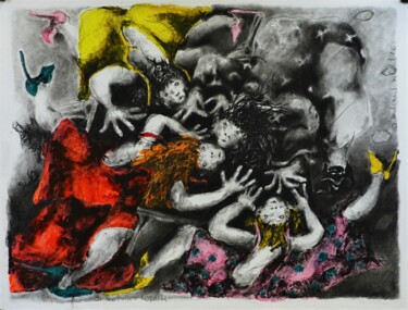 Dessin intitulée "O sentiment volatil…" par Jean Francois Bottollier, Œuvre d'art originale, Conté