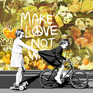 Famous Couples - 'Make Love not War' 拼贴 标题为“Famous Couples - 'M…” 由Annejole Jacobs - De Jongh (Jole), 原创艺术品, 丙烯 安装在铝上