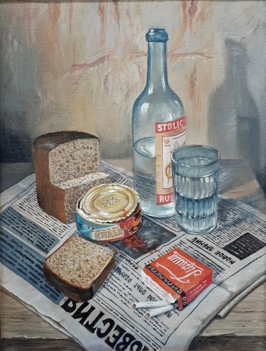 Painting titled "Still life with spr…" by Ivan Kelarev, Original Artwork, Oil Mounted on Wood Stretcher frame
