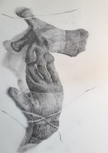 Dessin intitulée "HELP, WOOLEN GLOVES" par Stéphanie Cerdeira, Œuvre d'art originale, Crayon