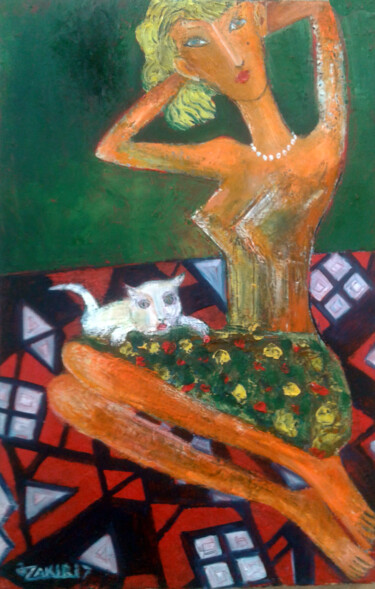 제목이 ".Girl and cat"인 미술작품 Zakir로, 원작, 기름