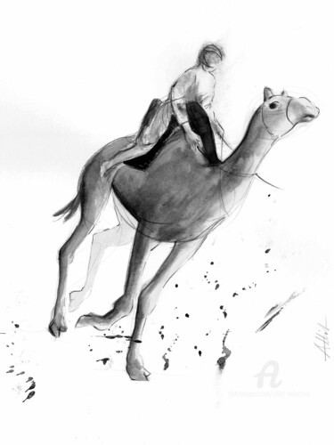 La course 002 Drawing titled "La course 002" by Alliet-Delacroix, Original Artwork, Ink Mounted on Cardboard