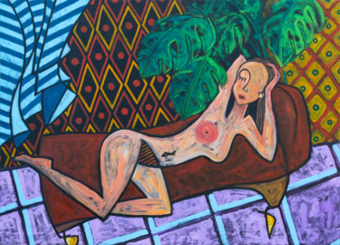 Dormeuse Peinture intitulée "Dormeuse" par Alessandro Flavio Bruno, Œuvre d'art originale, Acrylique Monté sur Châssis en bois