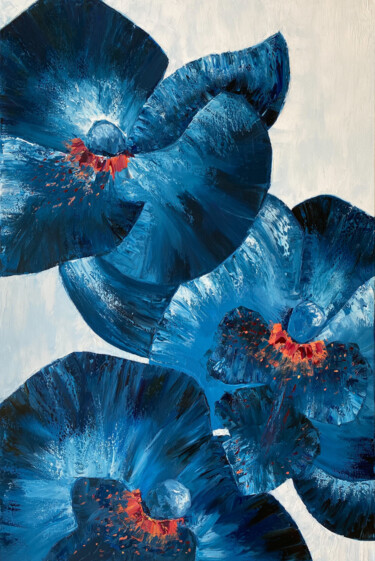 BLUE ORCHIDS Peinture intitulée "BLUE ORCHIDS" par Kristina Mallen, Œuvre d'art originale, Huile Monté sur Châssis en bois