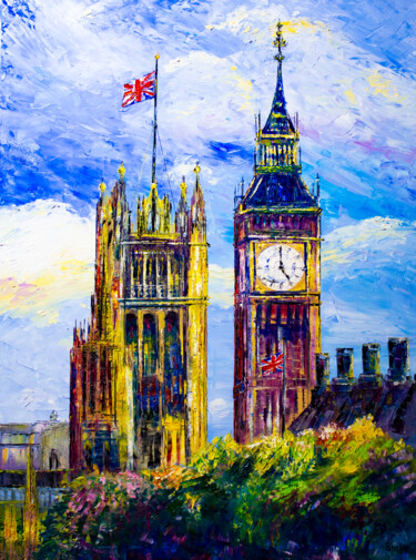 Painting titled "Five O'Clock. London" by Natalia Shchipakina, Original Artwork, Oil Mounted on Wood Stretcher frame