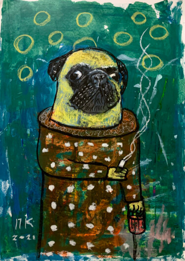 绘画 标题为“Smoking pug #5” 由Pavel Kuragin, 原创艺术品, 丙烯