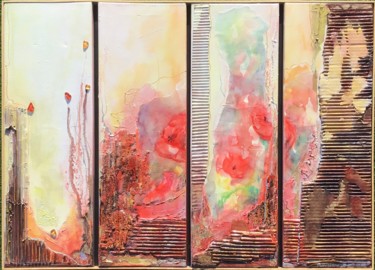绘画 标题为“Composition aux coq…” 由Jacqueline Flumian, 原创艺术品, 水彩