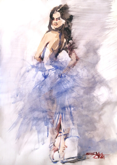 N°648 École de danse. Dance School Peinture intitulée "N°648 École de dans…" par Alexandre Dumitrescu, Œuvre d'art originale, Aquarelle