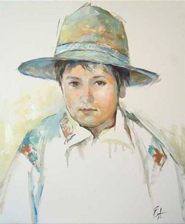Malerei mit dem Titel "portret de copil" von Emily Ardelean, Original-Kunstwerk, Öl