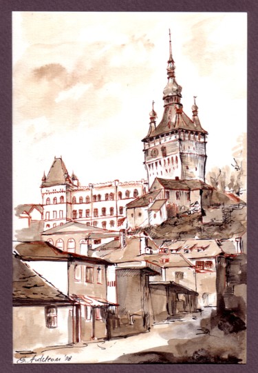 Painting titled "Sighisoara" by Emily Ardelean, Original Artwork, Watercolor