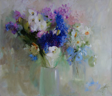 Series "I love flowers". Spring. Painting titled "Series "I love flow…" by Galina Anisimova, Original Artwork, Oil Mounted on Wood Stretcher frame